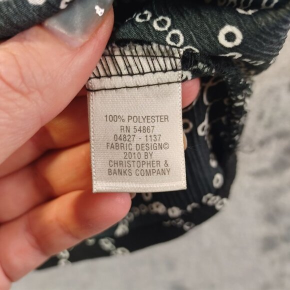 Christopher & Banks Womens XL Black White Floral Button Front Top Short Sleev - Picture 10 of 11